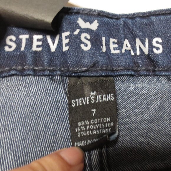 NWT STEVE’S JEANS boys DARK DENIM stretch SLIM FIT retro EMBROIDERED blue SIZE 7 - Picture 9 of 14